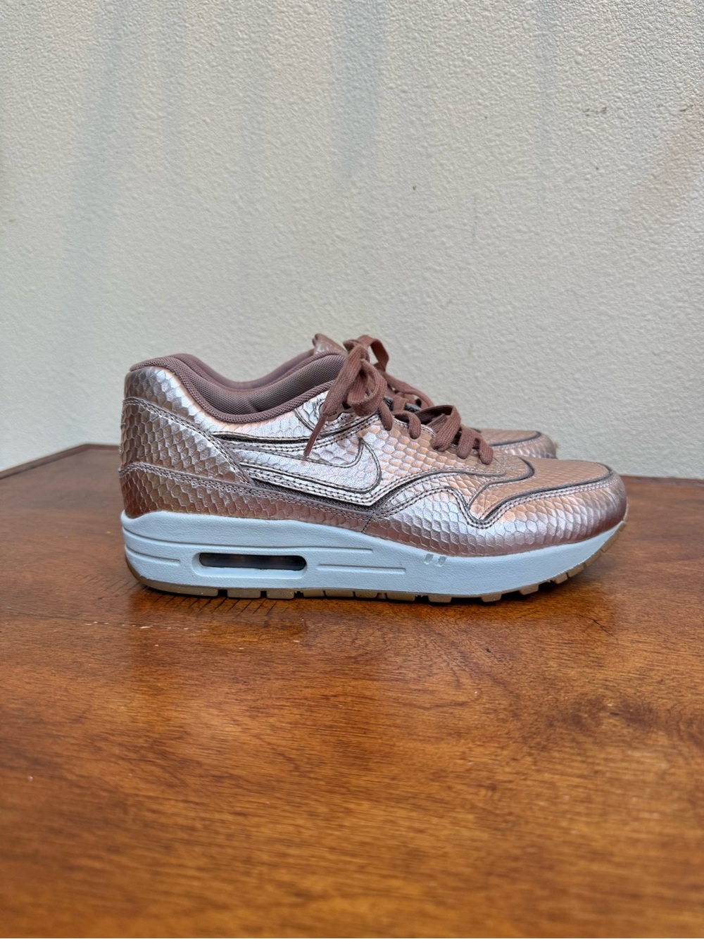 Nike Air Max 1 Bronze Snake Rose Sneakers Women's Size 7